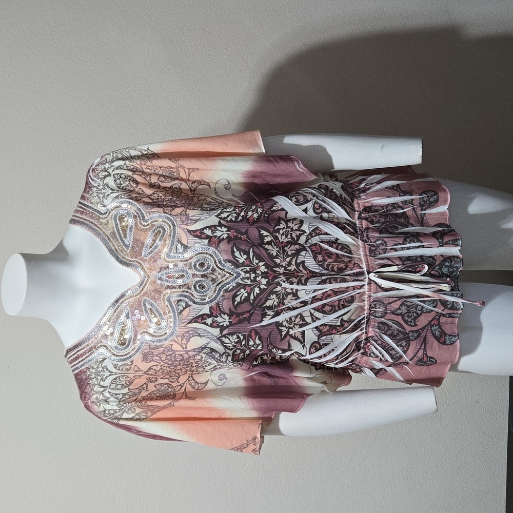 Cocomo Pink and Purple Floral Peplum Top with Sparkly Accents Sz M